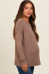 Mocha Drop Shoulder Maternity Long Sleeve Top