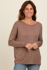 Mocha Drop Shoulder Long Sleeve Top