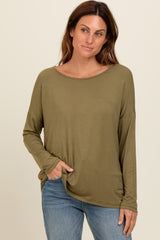 Olive Drop Shoulder Long Sleeve Top