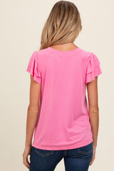 Pink Ruffle Short Sleeve Maternity Top