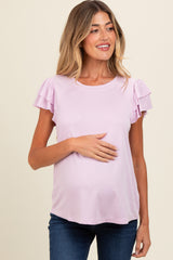 Lavender Ruffle Short Sleeve Maternity Top