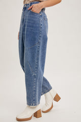 Medium Wash Mid Rise Barrel Jeans