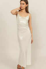 Warm Silver Metallic Knit Slip Dress