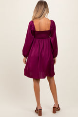 Plum Satin Pleated Detail Bodice Maternity Dress