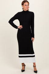 Black Colorblock Hem Mock Neck Sweater Dress