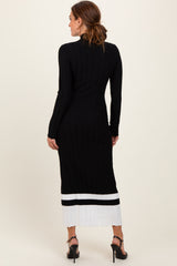 Black Colorblock Hem Mock Neck Sweater Dress