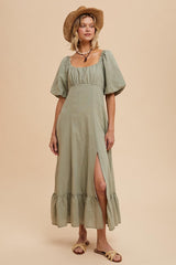 Light Sage Linen Fit And Flare Dress