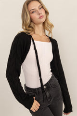 Black Cable Knit Tie Front Shrug