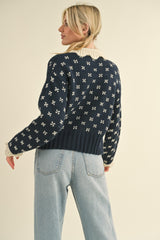 Navy Doll Collar Button Up Sweater Cardigan