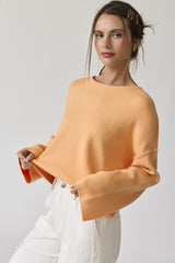 Peach Loose Fit Round Neck Crop Length Knit Top