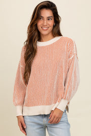 Camel Ribbed Balloon Sleeve Sweater