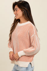 Camel Ribbed Balloon Sleeve Sweater