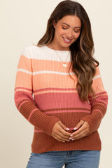 Peach Mixed Stripe Maternity Sweater