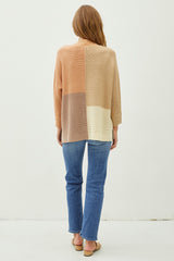 Marsala Round Neck Oversized Color Block Sweater