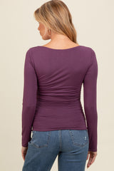 Plum Ruched Long Sleeve Maternity Top