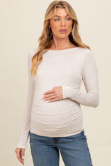 Beige Ruched Long Sleeve Maternity Top