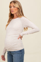 Beige Ruched Long Sleeve Maternity Top