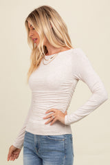 Beige Ruched Long Sleeve Top