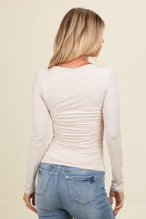 Beige Ruched Long Sleeve Top