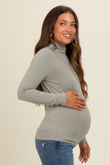 Light Olive Mock Neck Maternity Long Sleeve Top