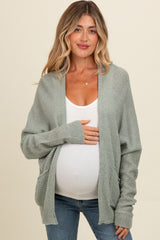 Light Olive Pocketed Open Maternity Cardigan