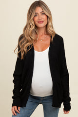 Black Pocketed Open Maternity Cardigan