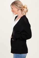 Black Pocketed Open Cardigan