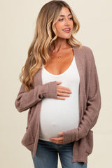 Mocha Pocketed Open Maternity Cardigan