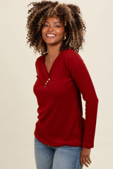 Rust V-Neck Long Sleeve Top