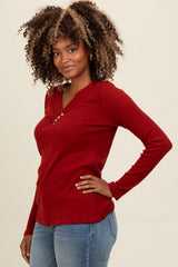 Rust V-Neck Long Sleeve Top