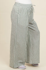 Light Olive Striped Wide Leg Maternity Pants