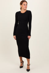 Black Ribbed Knit Fitted Maternity Midi Sweater Dress