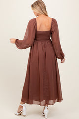 Mocha Chiffon Twisted Front Maternity Midi Dress