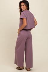 Mauve Basic Tee And Wide Leg Pant Set