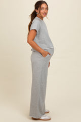 Heather Grey Basic Tee And Wide Leg Pant Maternity Set