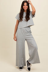 Heather Grey Basic Tee And Wide Leg Pant Set