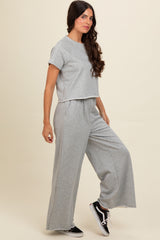 Heather Grey Basic Tee And Wide Leg Pant Set