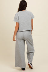 Heather Grey Basic Tee And Wide Leg Pant Set