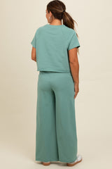 Light Olive Basic Tee And Wide Leg Pant Maternity Set