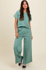 Light Olive Basic Tee And Wide Leg Pant Set