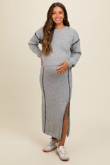 Heather Grey Contrast Stitch Knit Sweater And Maxi Skirt Maternity Set