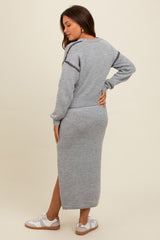 Heather Grey Contrast Stitch Knit Sweater And Maxi Skirt Maternity Set