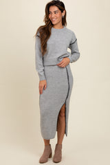 Heather Grey Contrast Stitch Knit Sweater And Maxi Skirt Set