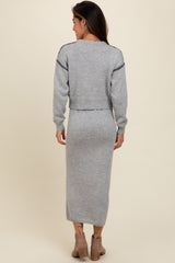 Heather Grey Contrast Stitch Knit Sweater And Maxi Skirt Set