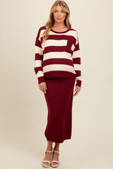 Burgundy Striped Sweater And Fitted Midi Skirt Maternity Set