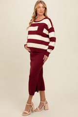 Burgundy Striped Sweater And Fitted Midi Skirt Maternity Set