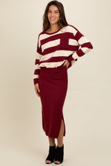 Burgundy Striped Sweater And Fitted Midi Skirt Set