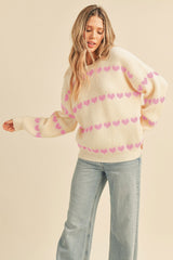 Baby Pink Heart Ribbed Knit Sweater