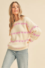 Baby Pink Heart Ribbed Knit Sweater