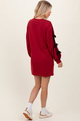 Red Bow Detail Long Sleeve Sweatshirt Mini Dress